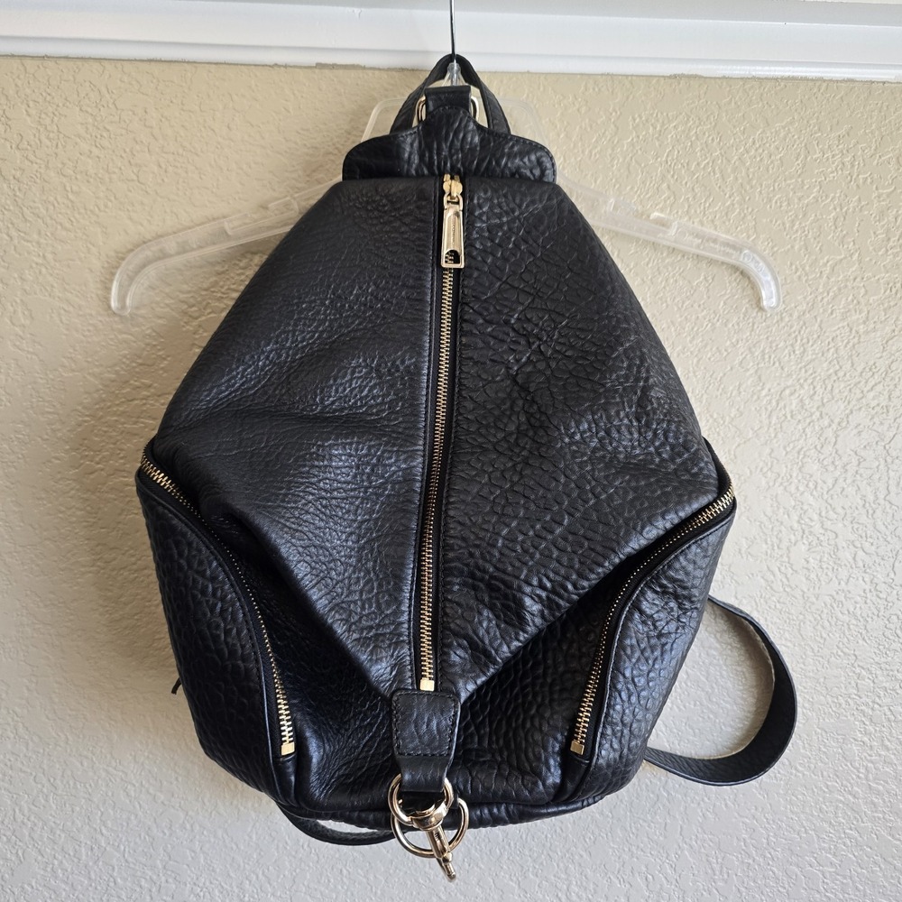 Rebecca Minkoff Medium Julian Backpack Black Pebbled Leather Gold Bag Purse